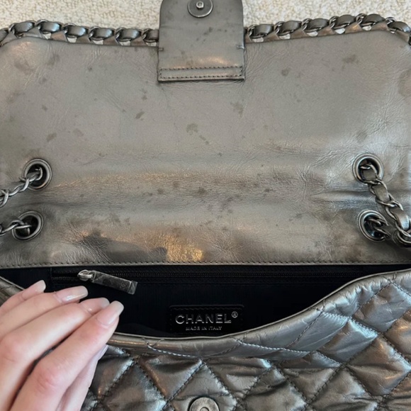 Authentic Chanel Grey CC Chain Me Timeless Flap Lambskin Leather Shoulder Bag - Picture 8 of 13